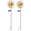 meineWunschleuchte Set di 2 spine solari da giardino, girandola a vento con picchetto in arancione-giallo e rame, altezza 92 cm