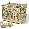 Jolik Grande Scatola per Buste Matrimonio in Legno, Vintage Scatola Porta Carte di Nozze con Serratura, Regalo per Ricevimento, Anniversario, Feste (Giallo)