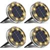 LOTMOS Luci Solari da Giardino, 4 Pezzi Faretti Sepolta Solari a Led da Esterno IP68 Impermeabile, 8 LED Lampade Luce Solare da Terra Decor per Cortile Vialetto Paesaggio Prato, Bianco Caldo