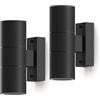 CALEX Applique Turin, per esterni & interni, 2x GU10, forma cilindrica, Up & Downlight, impermeabile, senza lampadina, Nero, 2-Pack
