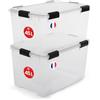 Iris Ohyama, Contenitore ermetico in plastica, 45 l, confezione da 2, trasparente, coperchio, guarnizione impermeabile, clip di chiusura, impilabile, per esterni, garage, abbigliamento, anti polvere