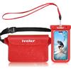 iVoler Kit Impermeabile con Borsa Marsupio e Custodia Smartphone IPX8 per Sport Acquatici Pesca Vela Sci Mare Escursione, Protezione per Cellulare Portafoglio Documenti - Rosso