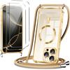 Coiwxmoi Magnetica Cover per iPhone 16 Pro con Cordino con 2 Pezzi Vetro Temperato,Compatibile con MagSafe,Trasparente Custodia con Collana Laccio Collo TPU Silicone Lanyard Case Antiurto,Oro