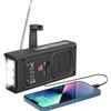 Kelenpro Radiolina a Manovella, AM/FM Solar Raio con Torcia LED, Allarme SOS, Radio di Emergenza Portatile con Batteria Ricaricabile da 2000 mAh per Ourdoor Campeggio Emergenza, Nero