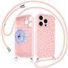 Xylota Cover Magnetica per iPhone 14 Pro Max 6,7 con Cordino, Compatibile con MagSafe, Aesthetic Leopardata Disegno Custodia con Corda Collana, Morbido Silicone Liquido TPU Bumper Antiurto Case, Rosa