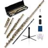 AKLOT Flauto da concerto a foro chiuso con 16 tasti, G offset tasti cupronichel lisci, cuscinetti ermetici, custodia rigida in pelle elegante, kit di pulizia, supporto, guanti (LUM-AR)