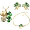 Auriselle Donna Gioielli Set Lucky Four Leaf Clover Strass Orecchini Collana Bracciale 3 Pezzi Donna Gioielli con Cubic Zirconia Regali di Nozze per Signore, Verde