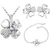 Auriselle Donna Gioielli Set Lucky Four Leaf Clover Strass Orecchini Collana Bracciale 3 Pezzi Donna Gioielli con Cubic Zirconia Regali di Nozze per Signore, Argento