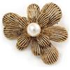 Avalaya Spilla a forma di fiore sui toni dell'oro e del metallo, con texture a strati, grande, da 60 mm