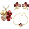 Auriselle Donna Gioielli Set Lucky Four Leaf Clover Strass Orecchini Collana Bracciale 3 Pezzi Donna Gioielli con Cubic Zirconia Regali di Nozze per Signore, Rosso