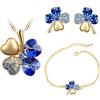 Auriselle Donna Gioielli Set Lucky Four Leaf Clover Strass Orecchini Collana Bracciale 3 Pezzi Donna Gioielli con Cubic Zirconia Regali di Nozze per Signore, Blu