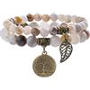 Farfume Bracciali Chakra per le donne - Cristalli Bracciale Donne Pietre Naturali Yoga Reiki- Un set di bracciali doppi (Agata Foglia di Bambu(Adattabilità) Medio)