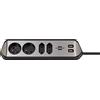Brennenstuhl® Estilo - Multipresa con 4 prese (multipresa con superficie in acciaio inox, per cucina e ufficio, con funzione di ricarica USB), colore: argento/nero