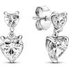 PANDORA Timeless Orecchini a bottone con doppio cuore in argento Sterling con zirconia cubica trasparente, Orecchini