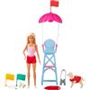 Barbie -Playset Bambola Bagnina con Costume Rosa, Cane e Tanti Accessori, Giocattolo per Bambini 3+ Anni, GTX69