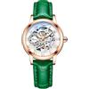 MASTOP Orologio da polso da donna con zaffiro, automatico, stile steampunk, meccanico a carica automatica, con cinturino in pelle, Verde oro