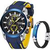 MEGIR Orologio da uomo alla moda cronografo cinturino in silicone e bracciale a croce impermeabile data orologio al quarzo sportivo casual orologio da polso per uomo Nuovo 2021 Blu-giallo