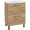 Deftrans Mobile sottolavabo 60 x 80 cm con lavandino - Mobile da bagno in rovere artigianale con 2 cassetti Soft-Close, mobili da bagno con piedi