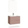 AQA DESIGN mobile bagno composizione 4 pezzi, mobile bagno con lavabo, base sospesa con frontali in MDF cannettato, set mobili bagno nr2 cassetti - Rosa cipria - 61x46,5x190 cm