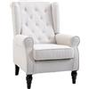 HOMCOM Poltrona per Salotto in Stile Francese con Ampia Seduta, Poltroncina in Tessuto con Gambe in Legno e Cuscino, 74x86x102 cm, Bianco