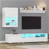 SUKY Set da parete per TV con vetrina, 175 x 39 x 34 cm, set completo da 3 pezzi, con supporto e mensola da parete, con LED e lucido, mobile TV, in piedi e sospeso, TV fino a 80 pollici