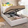 DICTAC Letto Singolo 90x200 con Contenitore, Imbottito con LED e Porte USB, Struttura Letto Imbottito con Testiera e Sollevamento Idraulico, Per Ragazzi e Adulti, Bianco