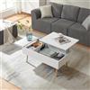 [en.casa] Tavolino da Salotto con Piano Sollevabile e Apribile Tavolo Basso Centrale da Caffè Trasformabile con 2 Vani Chiusi per Soggiorno 92 x 52 x 41 cm - Bianco