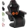 Dowinx Poltrona relax da gaming con funzione massaggio Shiatsu, poltrona TV con funzione reclinabile 90°-135° e poggiapiedi, sedia da gaming girevole a 360°, senza ruote, portabicchieri, nero e rosso
