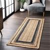 Ripaz Vogue Tappeto in iuta naturale, beige, con bordo nero, intrecciato a mano, rettangolare, tappeto per corridoio e soggiorno (75 x 210 cm)
