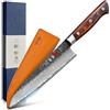 kanngou Coltello da cucina damascato, 21 cm, coltello da cucina Gyuto, coltello giapponese extra affilato in acciaio VG-10, con manico ergonomico in legno di Pakka, design robusto e confezione regalo