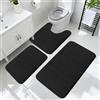 YNNHUDEEP Set di 3 tappeti da bagno con memory foam - tappetini da bagno antiscivolo e lavabili per bagno, doccia e toilette, comfort di lusso e design moderno (nero)