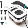 LIFEJXWEN Pulitore a vapore portatile da 2500 W, 4,5 bar, serbatoio da 1250 ml, tempo di riscaldamento 15S, 9 accessori, tubo da 2 m, pulitore a vapore portatile per cucina (campo in ceramica), auto, pavimento