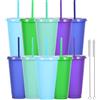 Yisituo 10 bicchieri con coperchio e cannuccia, 710 ml, in plastica riutilizzabili, per frullati, caffè, feste e viaggi (10, colori)