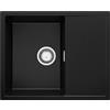 PRIMAGRAN Lavello da Cucina Nero 62x50cm, Lavandino in Granito a 1 vasca + Sifone Classico, Lavabo da Cucina Incasso al Mobile 45cm - Ibiza S001
