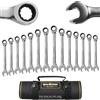 Enventor Set Chiavi a Cricchetto 14 Pezzi, Metrico 6mm a 19mm | Chiave a Cricchetto, Acciaio al Cromo Vanadio, 72 Denti, Testa Fissa, Arco di Rotazione a 5°, Set Chiavi Inglesi con Borsa