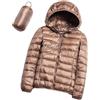 GOBIWM Piumino da donna con cappuccio, ultra leggero, corto, invernale, trapuntato, imbottito, con borsa per il trasporto, cachi, L