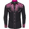 Generic Camicie da Cowboy Western da Uomo, a Maniche Lunghe, con Bottoni, vestibilità Slim, Ricamate, con Tasche