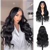 LDJOY Parrucca con Fascia 32 Pollici, Nera Ondulata Senza Colla per Donna | Parrucca sintetica nera con fascia, senza colla, facile in 2min. Onde naturali per quotidiano, feste, cosplay e capelli afro