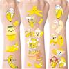 INCOK Tatuaggi temporanei a forma di banana per bambini, 8 fogli da 200 + graziose banane, decorazioni per feste di compleanno, bomboniere, forniture con frutta gialla, adesivi per tatuaggi a tema per
