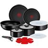 Lagostina Ingenio Essential Plus Set di Pentole, Alluminio per Gas e Forno (no induzione), 17 Pezzi, 2 Casseruole Fonde, 2 Padelle, Tegame, Wok, 5 Coperchi, 5 Proteggi Padella e Manico Removibile