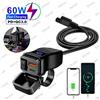 NONE Caricatore USB Rapido per Moto PD QC3.0 60W, Presa USB Doppia per Manubrio con Interruttore e Voltmetro, Adattatore di Alimentazione 12V Impermeabile
