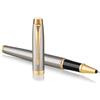 Parker IM Penna Roller | Punta Fine e Ricarica di Inchiostro Nero | Brushed Metal Golden Trim