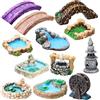 Jetec 12 pezzi accessori da giardino in miniatura, mini faro, pozzo d'acqua, ponte, statuette, stagno, prato, giardino, statuette per fai da te, decorazione da giardino (stile classico)