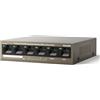 Tenda Switch PoE 6 porte 10/100 Mbps con 4 porte PoE, switch PoE da 63 W, plug and play, custodia in metallo, ideale per casa, PMI, supermercati e ristoranti (TEF1106P-4-63W)