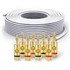 PureLink Cavo per altoparlanti SP061-025 2x2,5 mm² (rame pieno al 99,9% OFC, filo intrecciato da 0,20 mm) Cavo per altoparlanti Hi-Fi, 25 m, bianco, set con 8 spine a banana
