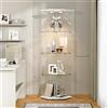 BIYFSDS Vetrina angolare in vetro con LED, vetrina a 4 ripiani per collezione, vetrina su base in vetro con ante e serratura, armadietti ad angolo verticale vetrina di stoccaggio (bianco-7L, 60 x 44 x 163)