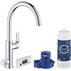 GROHE Blue Pure Eurosmart Starter Kit con Rubinetto Filtro Acqua, Bocca U, Bocca Girevole 150°, Filtro Carboni Attivi, Canali Acqua Separati, Cromo, 30383000