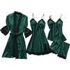 Générique Set di lingerie da donna, abito da notte in pizzo da donna | Set di 4 pigiami morbidi, camicia da notte morbida per la pelle,Abbigliamento da casa top pantaloncini per accessori fotografici,, verde