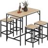 HOMCOM Set Tavolo Moderno da Cucina Alto con 4 Sgabelli Rovere Chiaro | Stile Industriale, Metallo e Legno, Arredamento Moderno, Soggiorno e Cucina, 100x60x88 cm