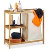 Relaxdays Mobiletto da Bagno con Portabiancheria, 3 Ripiani, Sacco Biancheria Estraibile, HxLxP: 65x68x33 cm, Naturale